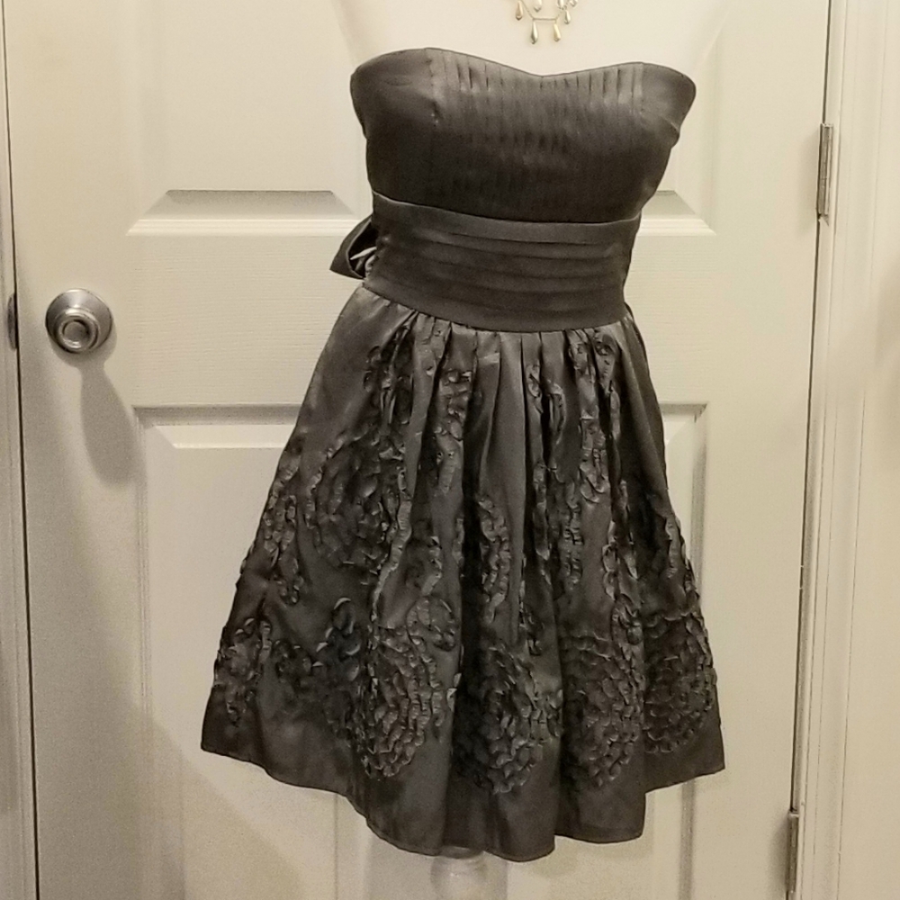 B Darlin Gray Strapless Satiny Party Dress